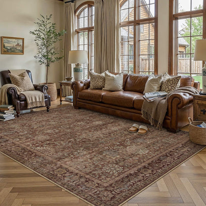 Area Rugs 5x7 Rust Red Vintage Rug for Living Room (Retro | Rust Red / 5' x 7' (Rectangular))