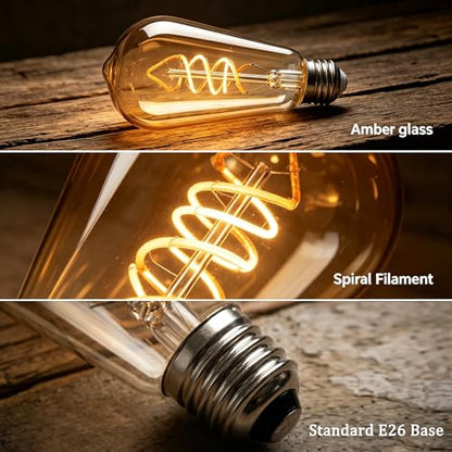 4 Pack 6W ST64 LED Edison Bulbs 60 Watt Equivalent
