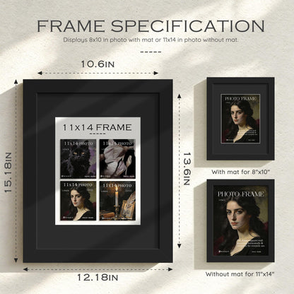 11x14 Black Wooden Picture Frame (Black Frame Black Mat / 11x14)
