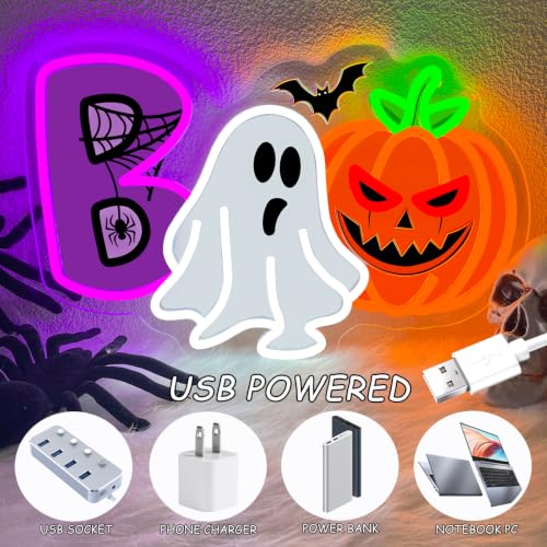 Boo Pumpkin Neon Sign Dimmable Ghost Halloween Led Neon Light for Wall (Colorful-BOO A)