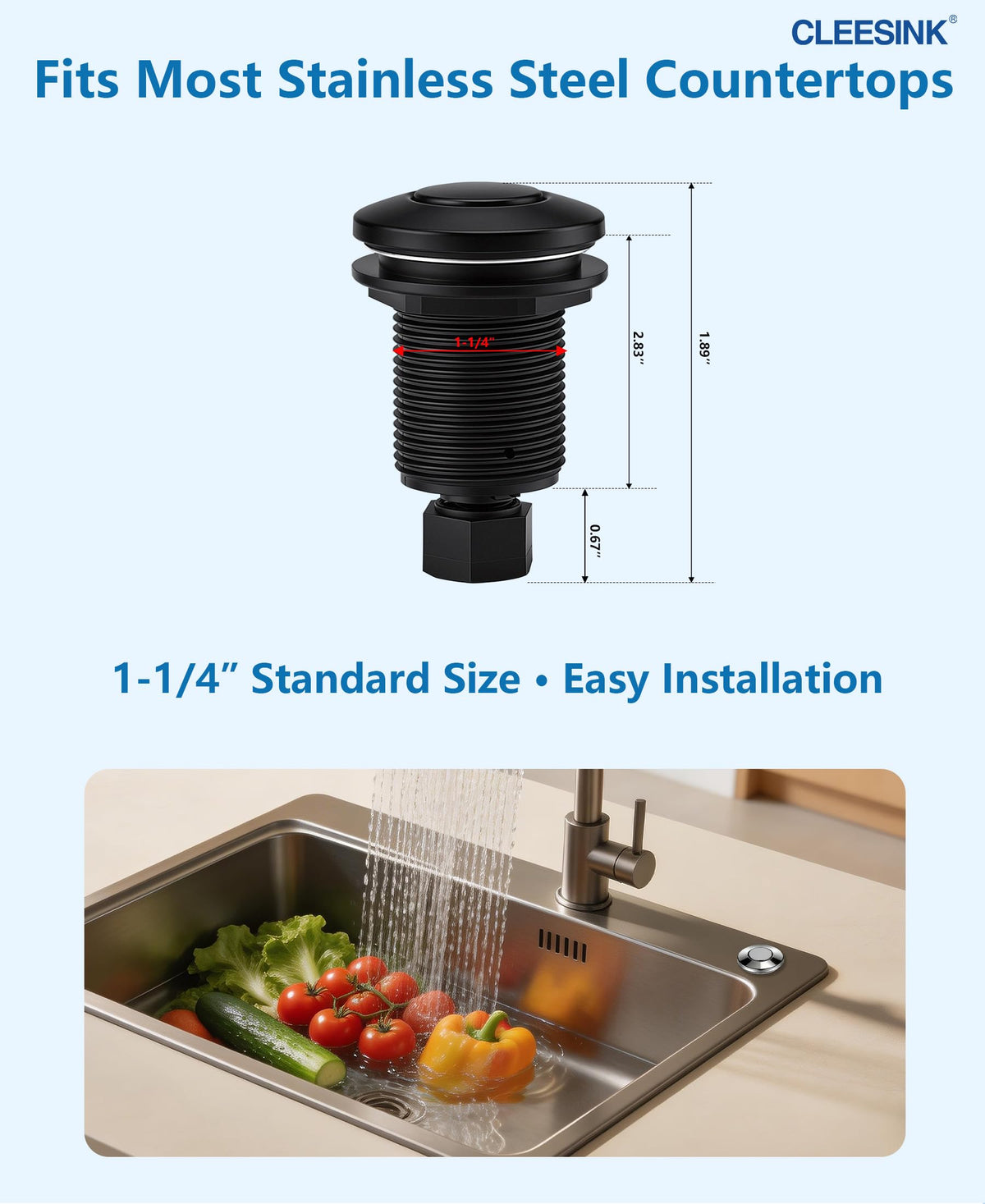 Garbage Disposal Air Switch Kit (Single Outlet SHORT/2.83" / Matte Black)