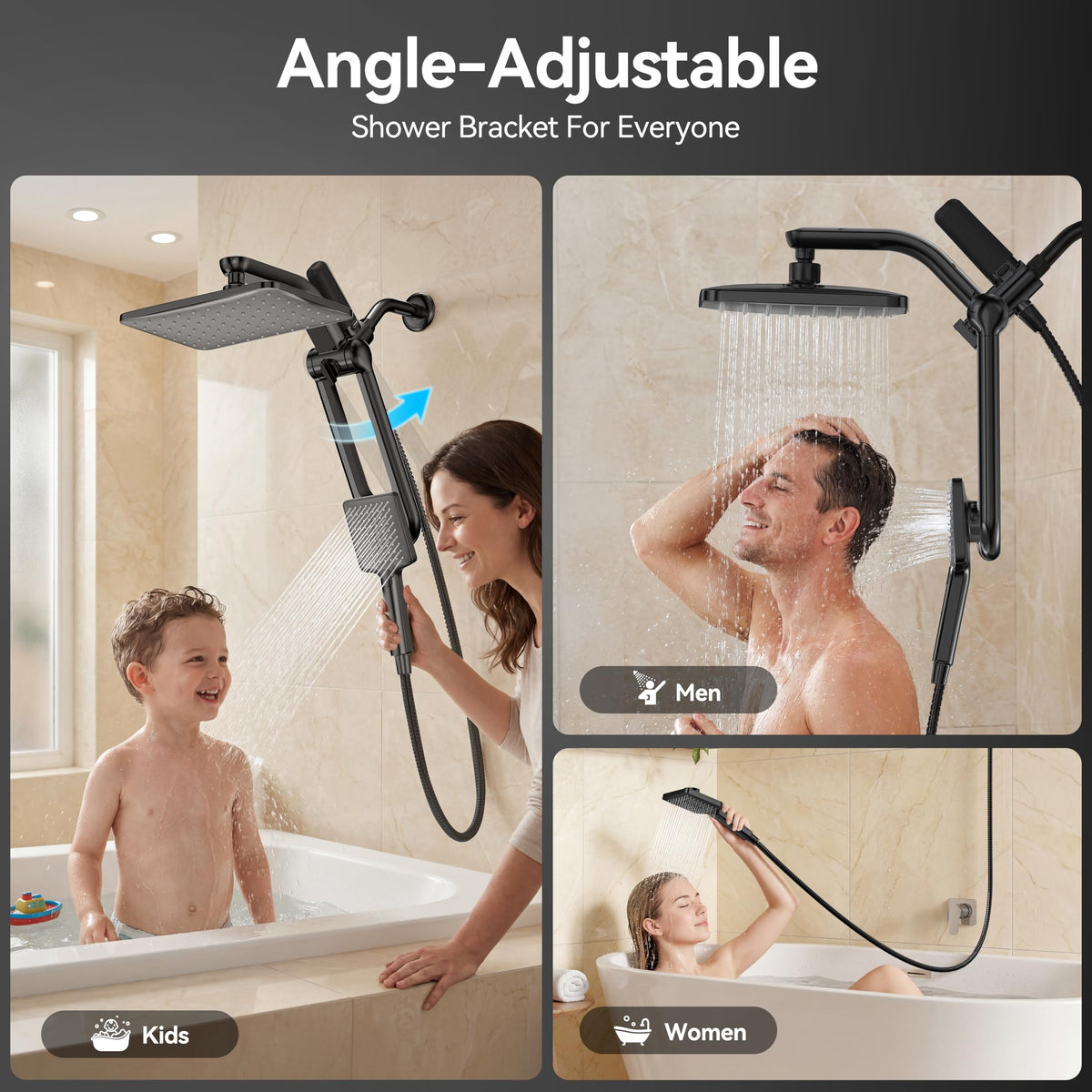 Dual Filtered Rainfall Handheld Showerhead Spray Combo for Bathroom (Matte Black)
