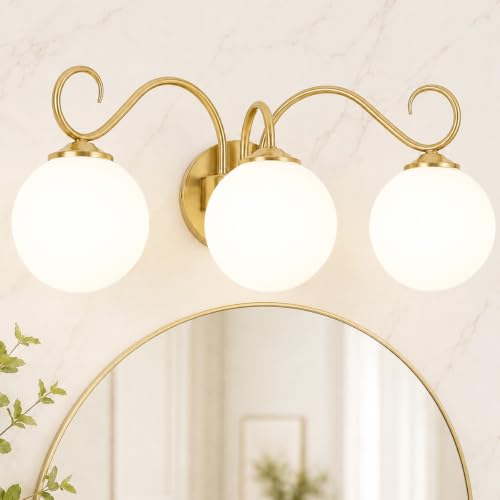 3 Light Bathroom Vanity Light with Milky Globe Glass