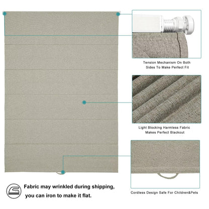 No Drill Roman Shades Cordless Blinds Blackout for Indoor Windows (Beige / 22"W x 50"H)