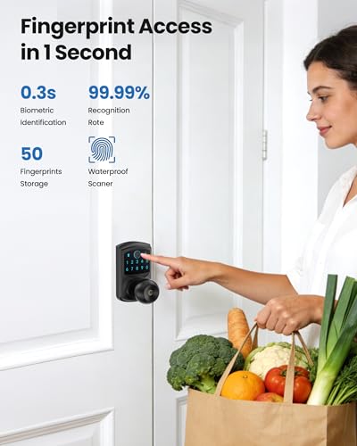 Smart Fingerprint Keyless Entry Door Knob Keypad Electronic Biometric Lock