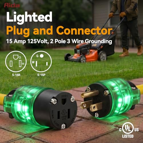 Lighted Straight Blade Electrical Plug and Connector Set
