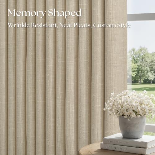 Oatmeal 100% Black Out Pinch Pleated Curtains 63 Inch Long for Bedroom (Oatmeal / 50"W x 63"L (Pack of 2))
