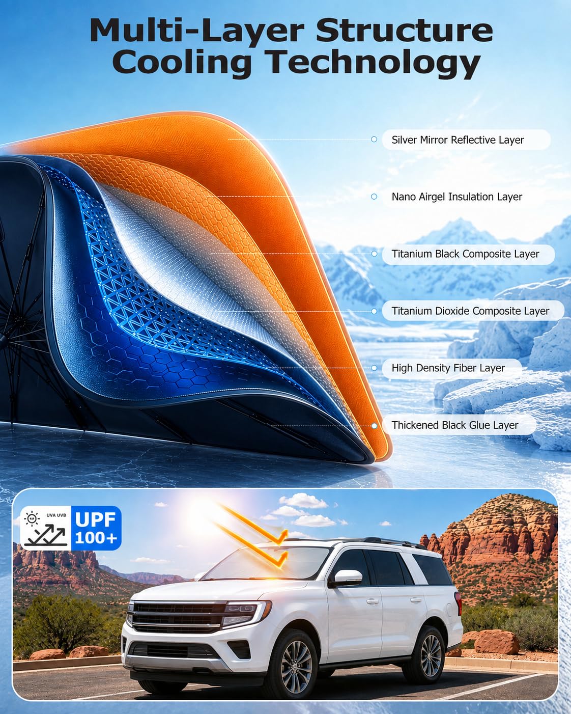 2026 Upgraded] Weektic Windshield Sun Shade Umbrella for Expedition