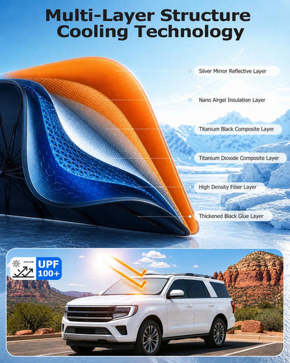 2026 Upgraded] Weektic Windshield Sun Shade Umbrella for Expedition