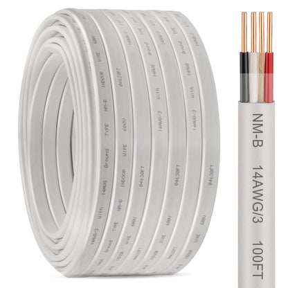 14/3 NM-B with Ground, Solid Indoor Electrical Wire, 100 FT, White (White / 14AWG/3 100FT)