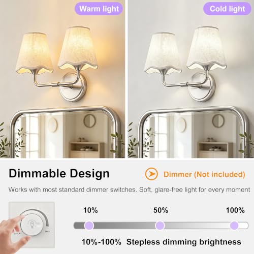 Bathroom Light Fixtures with White Wavy Flared Fabric Shade
