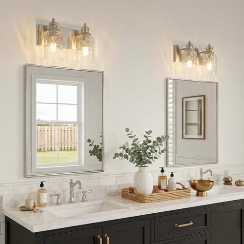2 Light Bathroom Light Fixtures with Water Ripple Glass (Brushed Nickel / 2-light)
