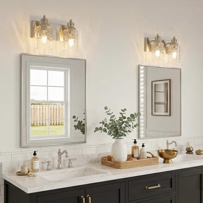 2 Light Bathroom Light Fixtures with Water Ripple Glass (Brushed Nickel / 2-light)