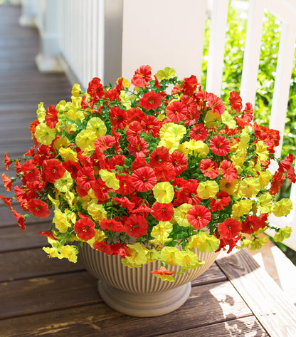 Artificial Flowers for Outdoors Fake Plants Outside Decoration (12 Bundles Multi-color (6 Yellow, 6 Orange))