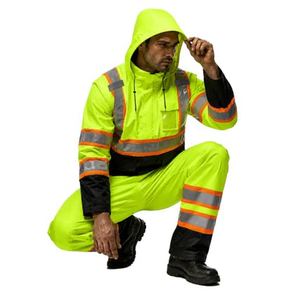 Reflective Rain Suits for Men Waterproof High Visibility Rain Gear