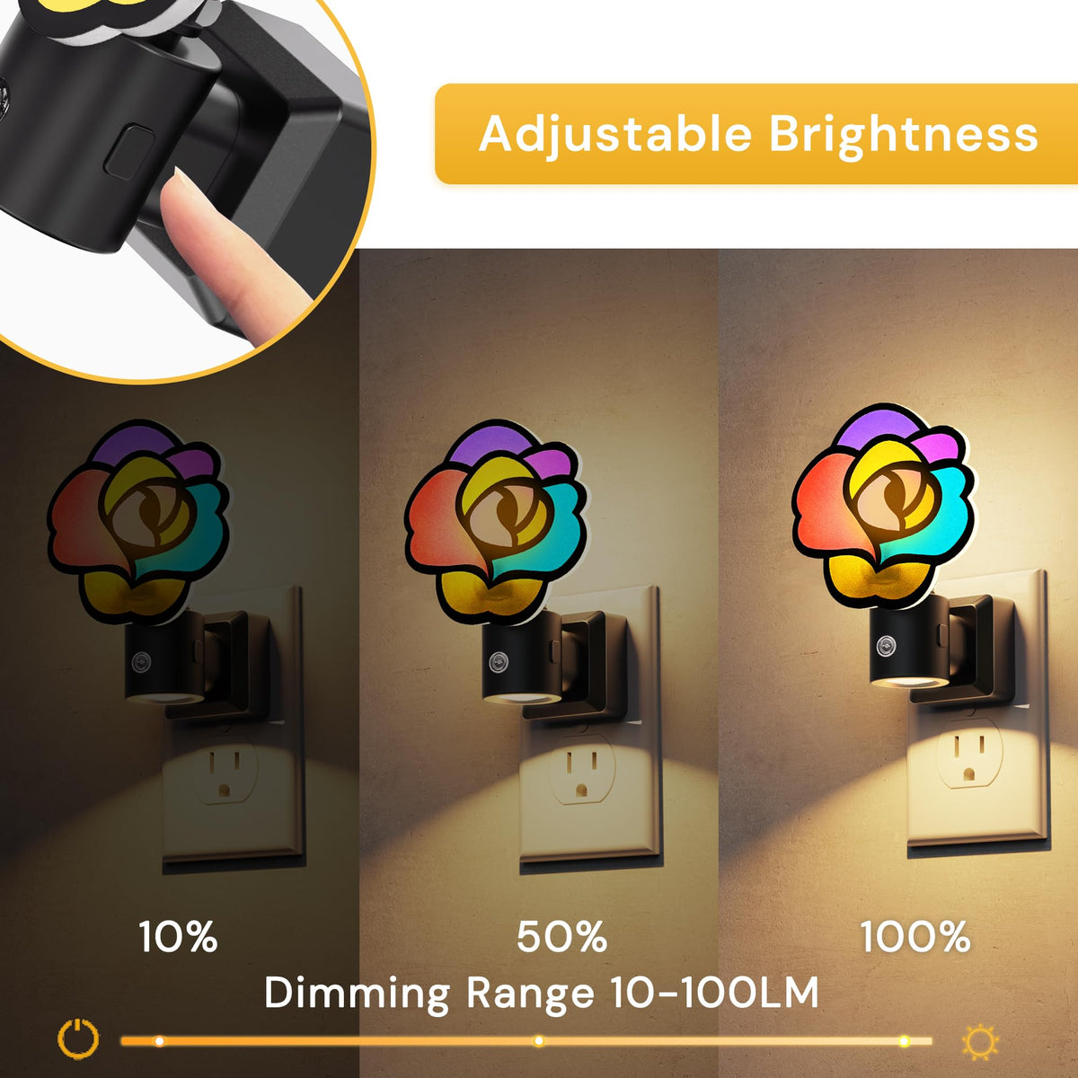 Night Lights Plug into Wall (Colorful Gothic Rose / 1 Pack)