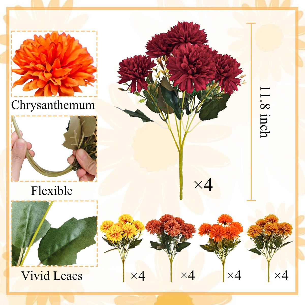 20Pcs Fake Flowers Artificial Mums for Outdoors (Mixed Mums / 20Pcs)