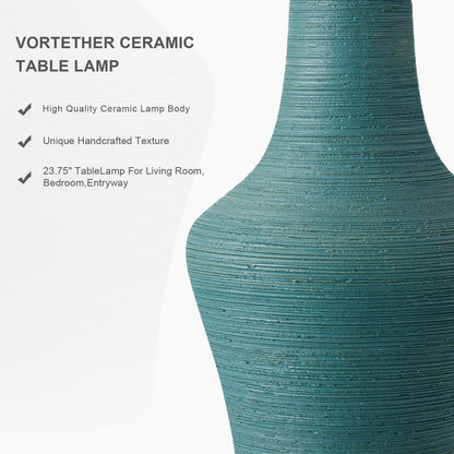 23" Farmhouse Ceramic Table Lamp Modern Bedside Lamps Matte Teal (23.25" Single - Matte Teal)