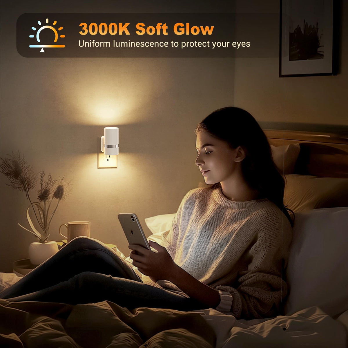Night Lights Plug into Wall (White-3000K / 2 Pack)