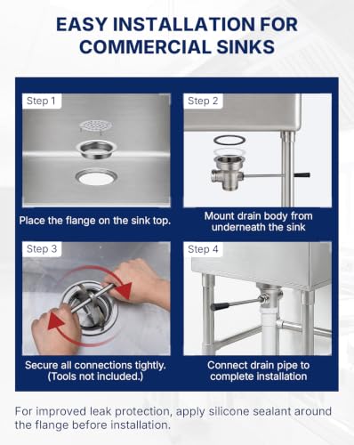 3-1/2" Commercial Sink Drain with Twist Handle, Brass Waste Drain Valve Stopper with Overflow Inlet, Anti-Clog & Leakproof for Restaurant 1/2/3 Compartment Sink