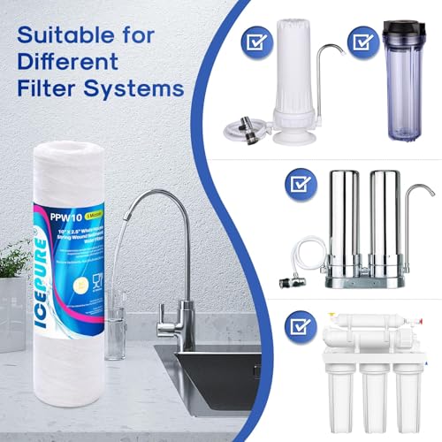 5 Micron 10" x 2.5" String Wound Sediment Water Filter Cartridge for Well filter Universal Replacement for Any 10 inch RO Unit