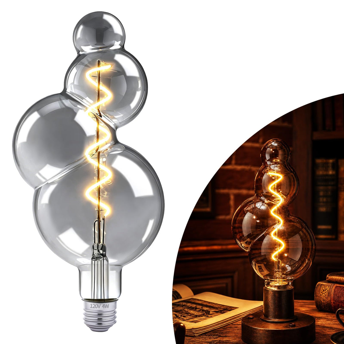 Gourd Shape Decorative LED Bulb E26 Dimmable (4w-3000k Gray Huge Bubble(dimmable))