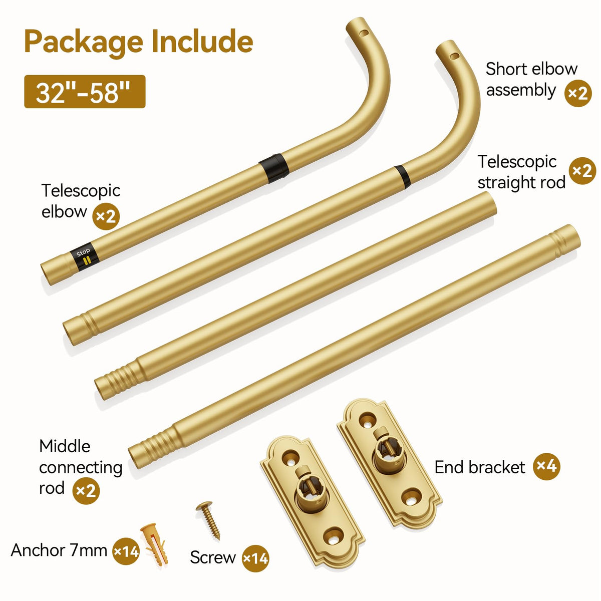 Gold Curtain Rod 2 Pack 32 (Gold / 32 to 58" - 2Pack)