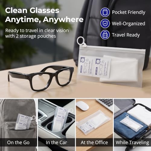 HiBloks Thick Lens Wipes and 2 Cleaning Cloths for Meta Glasses 50