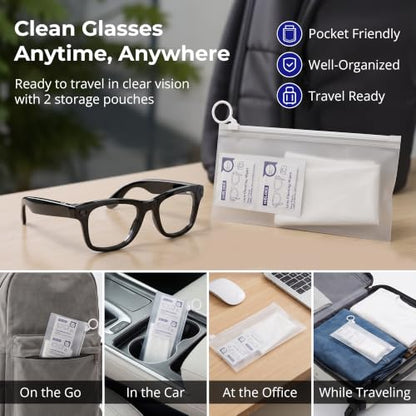 HiBloks Thick Lens Wipes and 2 Cleaning Cloths for Meta Glasses 50