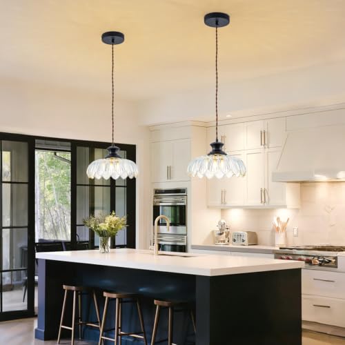 Pendant Light with Clear Flower Patterned Glass