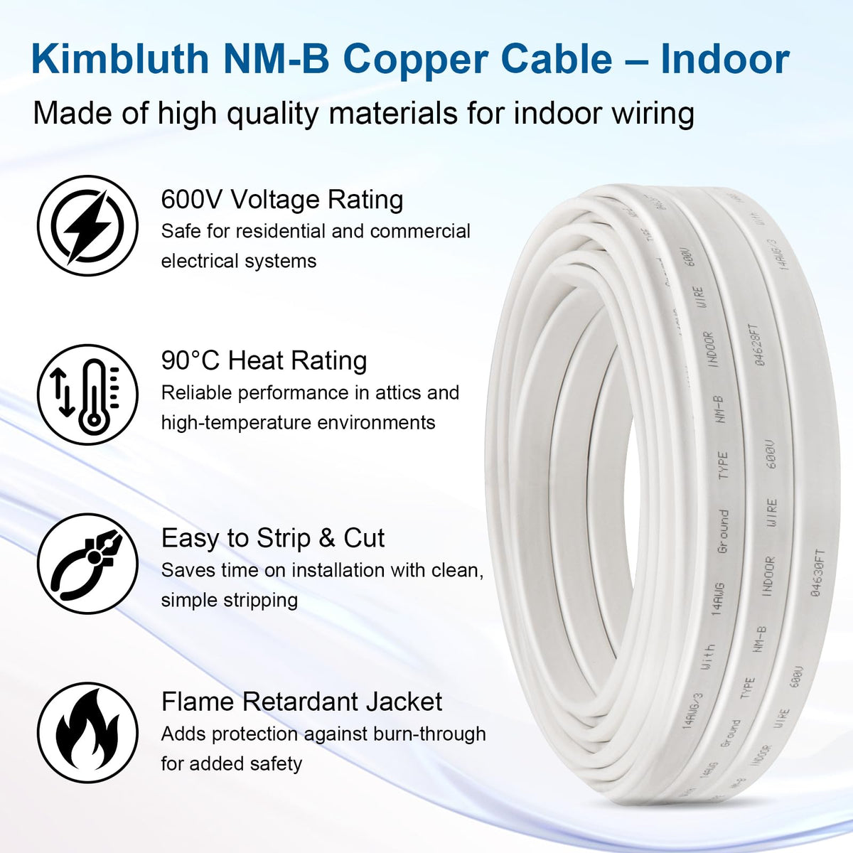 14/3 NM-B with Ground, Solid Indoor Electrical Wire, 100 FT, White (White / 14AWG/3 100FT)