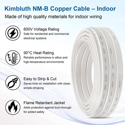 14/3 NM-B with Ground, Solid Indoor Electrical Wire, 100 FT, White (White / 14AWG/3 100FT)