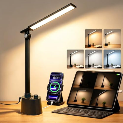 LED Desk Lamp for Dorm Room Small Desk Lamp with Pen Holder 5 Color Modes