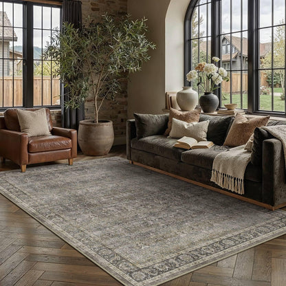 Moss Green 6x9 Washable Area Rugs for Living Room (Q| Moss Green / 6' x 9' (Rectangular))