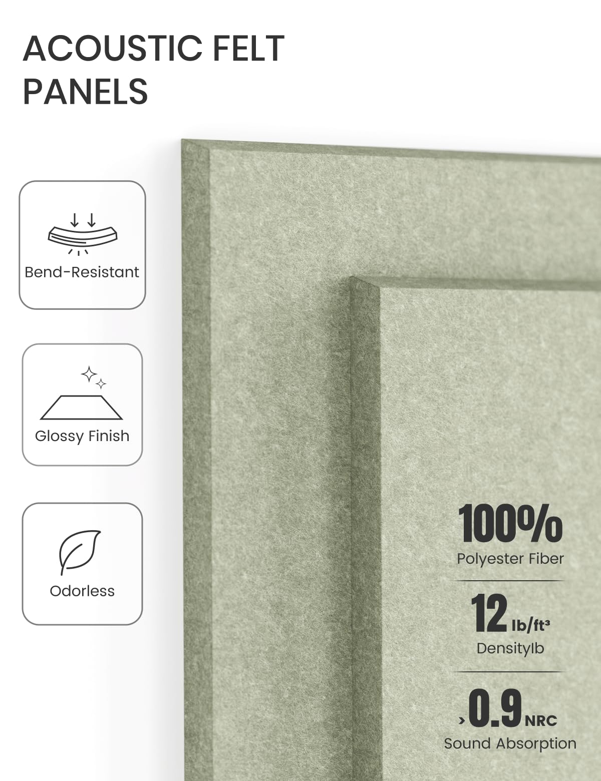 Felt Bulletin Board & Cork Board Alternative 36'' x 24'' (Sage-1 / Solid tile 12-pack)