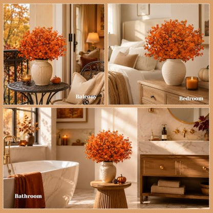 24 Orange Fall Babys Breath Artificial Flowers for Home Vase Decor (Fall Mixed Color)