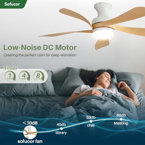 52 Inch Smart Ceiling Fans with Lights and Remote (White+Wood / 52inch Max)