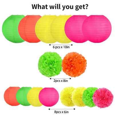 16 Pcs Neon Party Decorations (Multicolor)