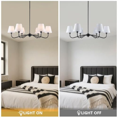 35.82in Black Modern Farmhouse Chandelier with Shades (Black)