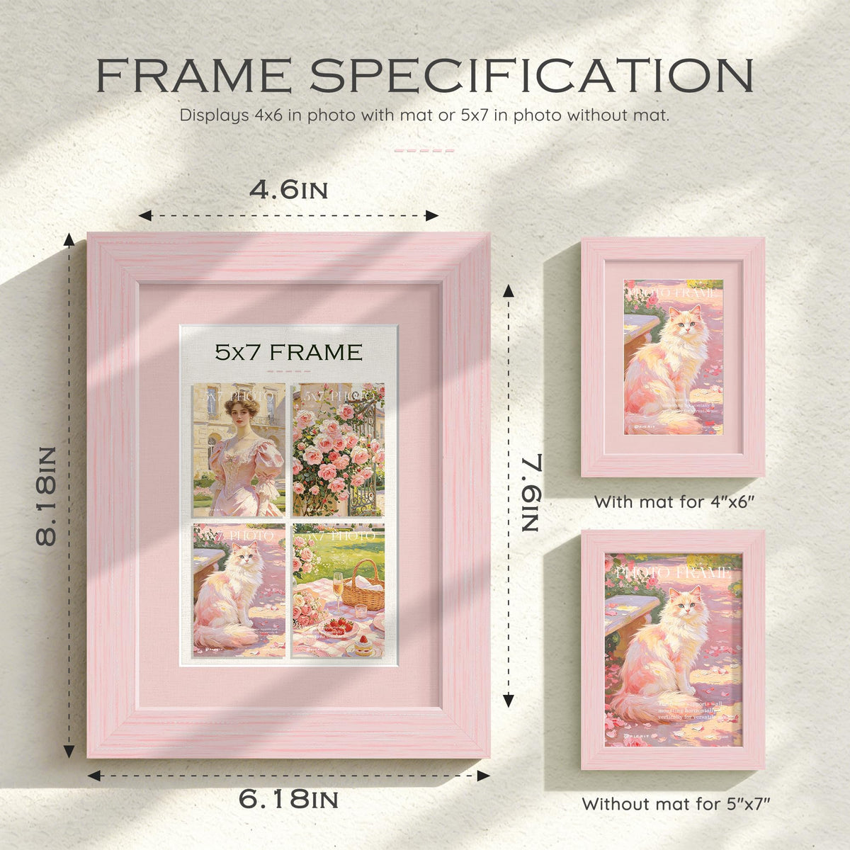 5x7 Blush Pink Wooden Picture Frame (Pink Frame Pink Mat / 5x7)