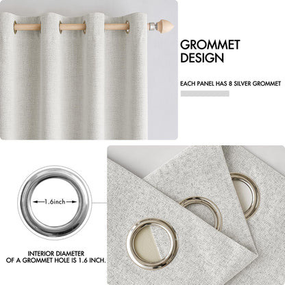 100% Blackout Linen Curtains for Bedroom 52x45 Inches Birch White (Birch White / 52"W x 45"L (Pack of 2))