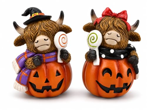 Halloween Decoration Indoor Resin Figurines (Highland Cow Jack-o’-lantern)