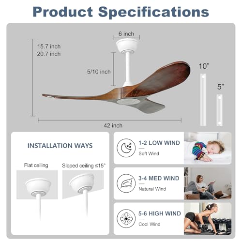 42'' Outdoor Ceiling Fan no Light (42 inch / White+Dark walnut)