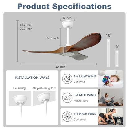 42'' Outdoor Ceiling Fan no Light (42 inch / White+Dark walnut)