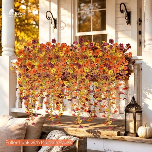 4Pcs Artificial Mums for Outdoors with Larger Flower Heads (Yellow/Orange/Burgundy)