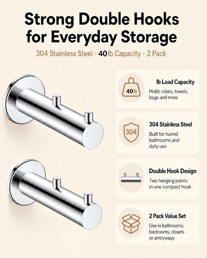 Double Heavy Duty wall Hooks (Chrome Polished)