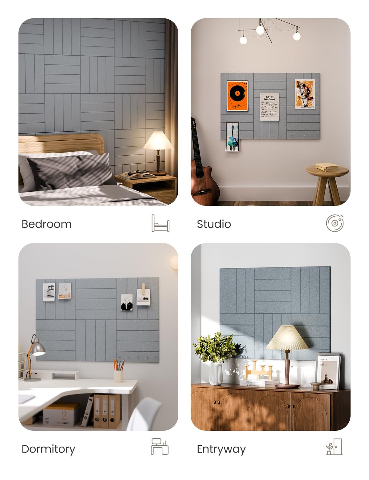 Felt Bulletin Board & Cork Board Alternative 36'' x 24'' (Slate Gray-1 / Bold-stripe 6-pack)