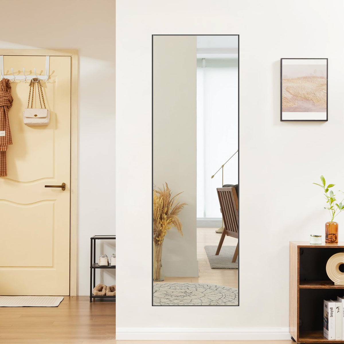 16"x59" Full Length Mirror with Stand (Black-rect Edge / 59"L x 16"W)