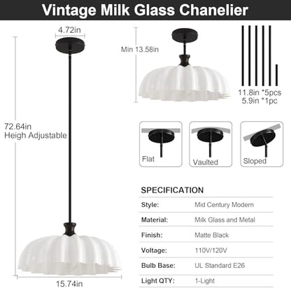 Milk Glass Pendant Lights Fixture Floral Hanging Lamp Chandelier
