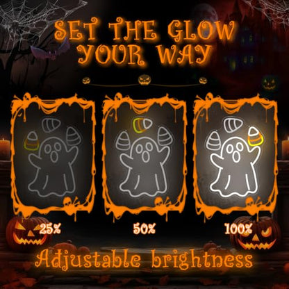 Juggling Ghost Halloween Neon Sign Animated Dimmable LED Halloween Decor (Ghost Corn)